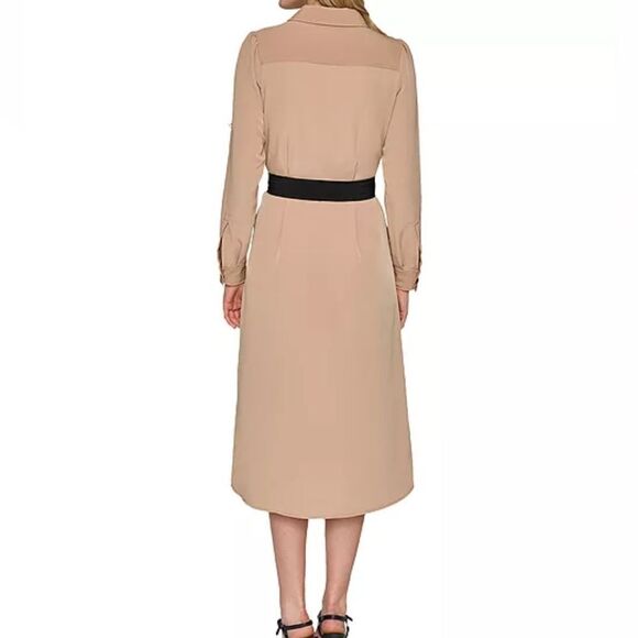 Karl Lagerfeld Paris Belted Shirt Midi Dress NWOT - Picture 2 of 4